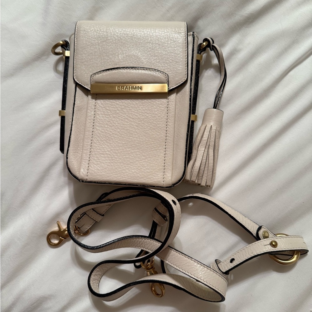 Brahmin Ivory Crossbody Bag with Gold Accents